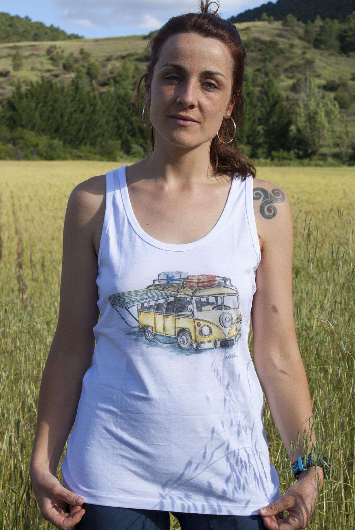 camiseta-furgoneta vw-algodon organico-sirem wild-moda etica-mujer tirantes
