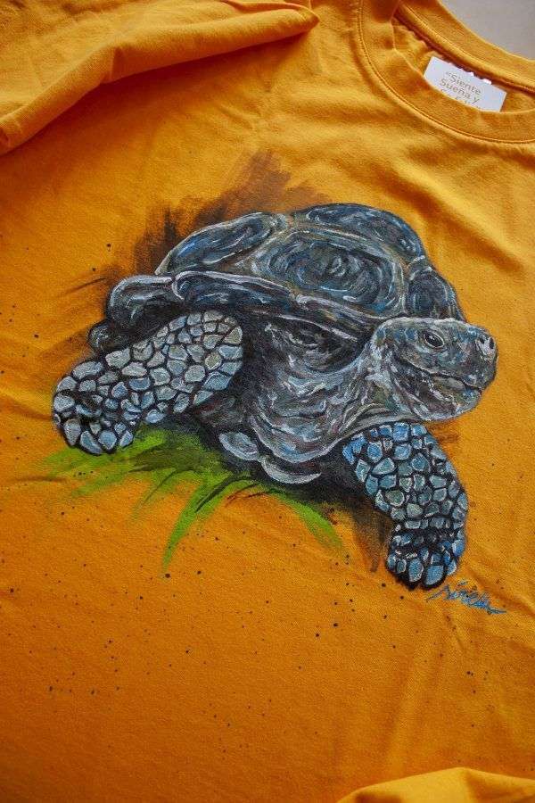camiseta hombre tortuga galapago-manga corta-pintada a mano-algodon