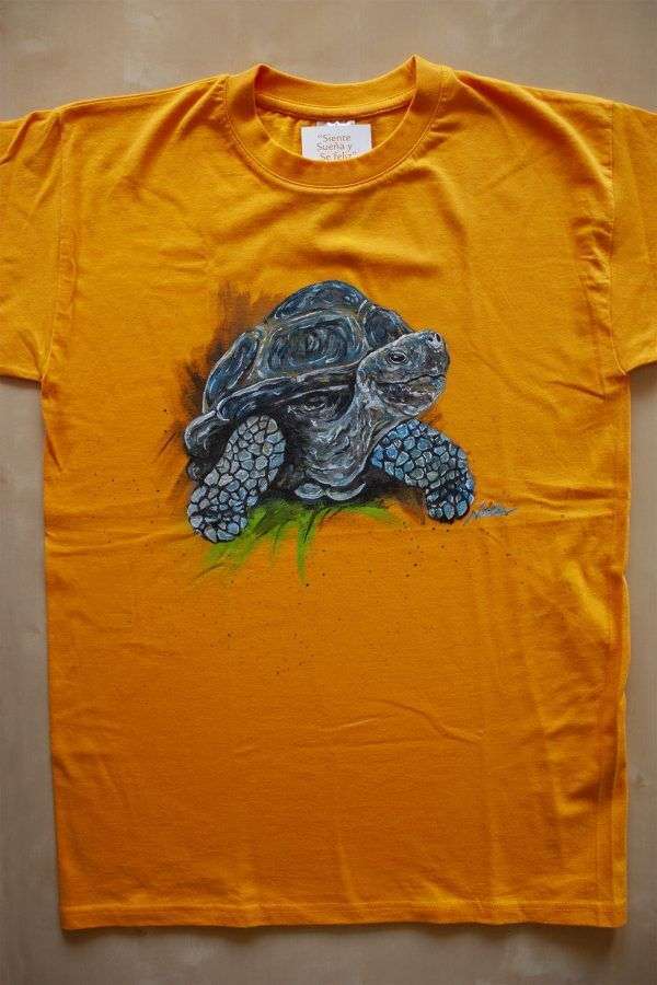 camiseta hombre tortuga-manga corta-pintada a mano-algodon