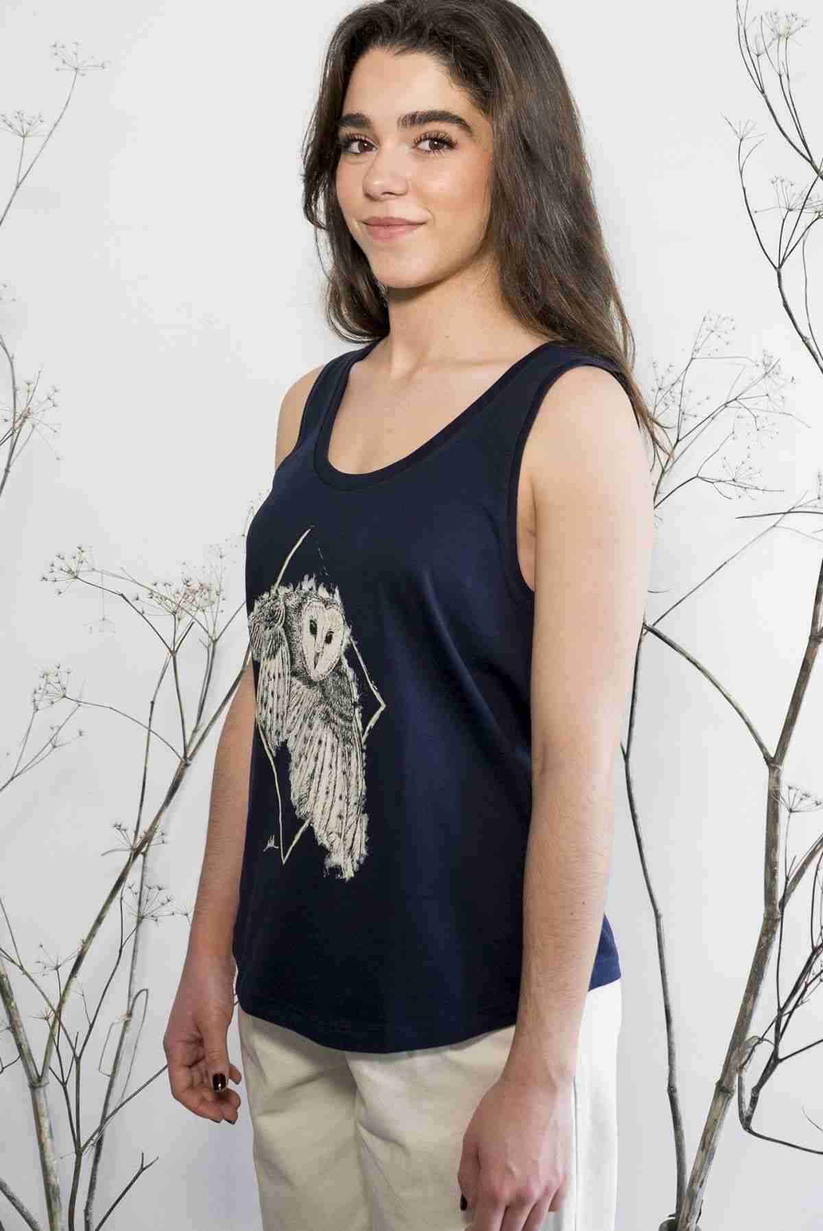 Camiseta mujer Lechuza tirantes algodon organico-sirem wild