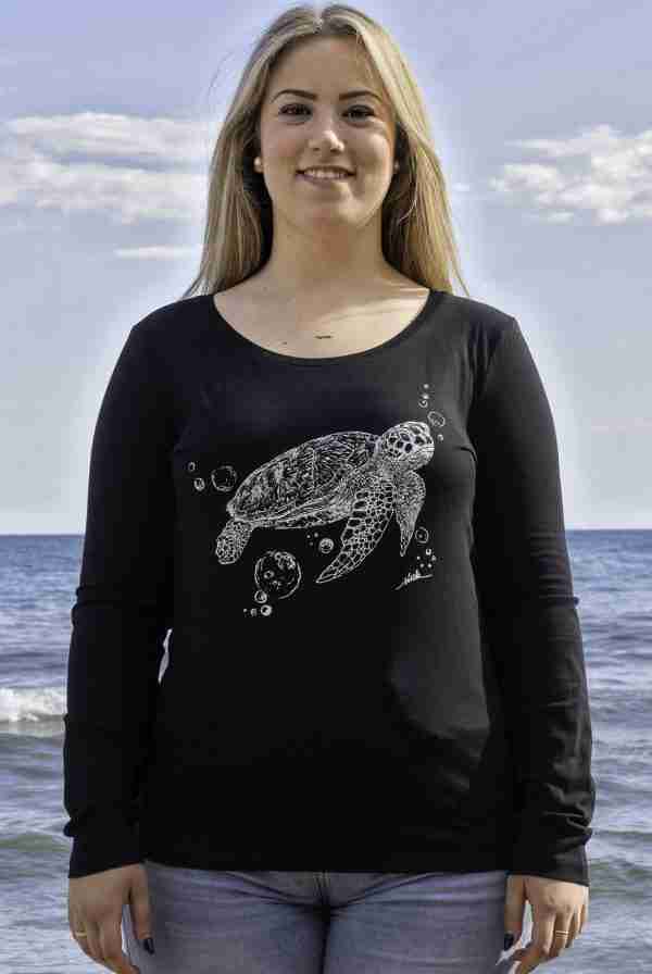 camiseta mujer tortuga manga larga negra-algodon organico-sirem wild