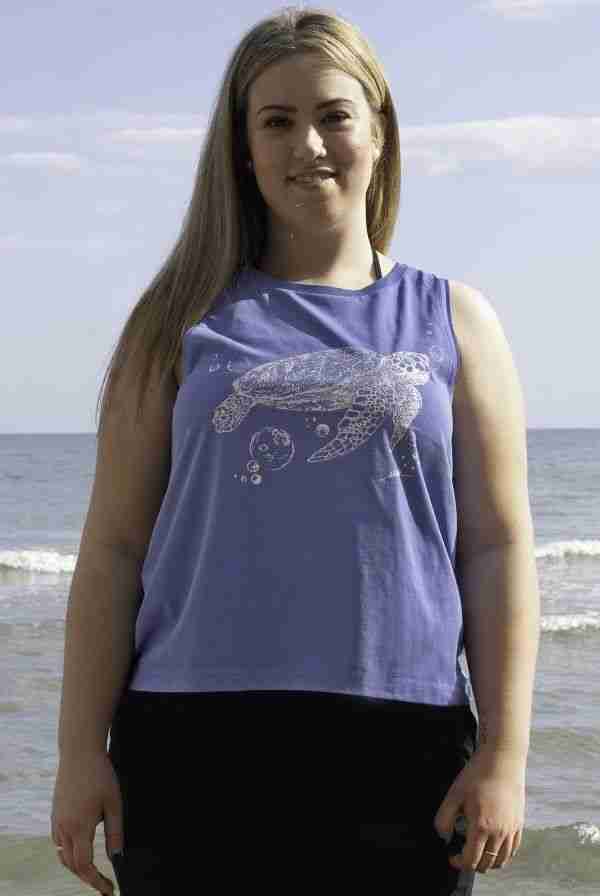 camiseta mujer tortuga tirantes azul-algodon organico-sirem wild