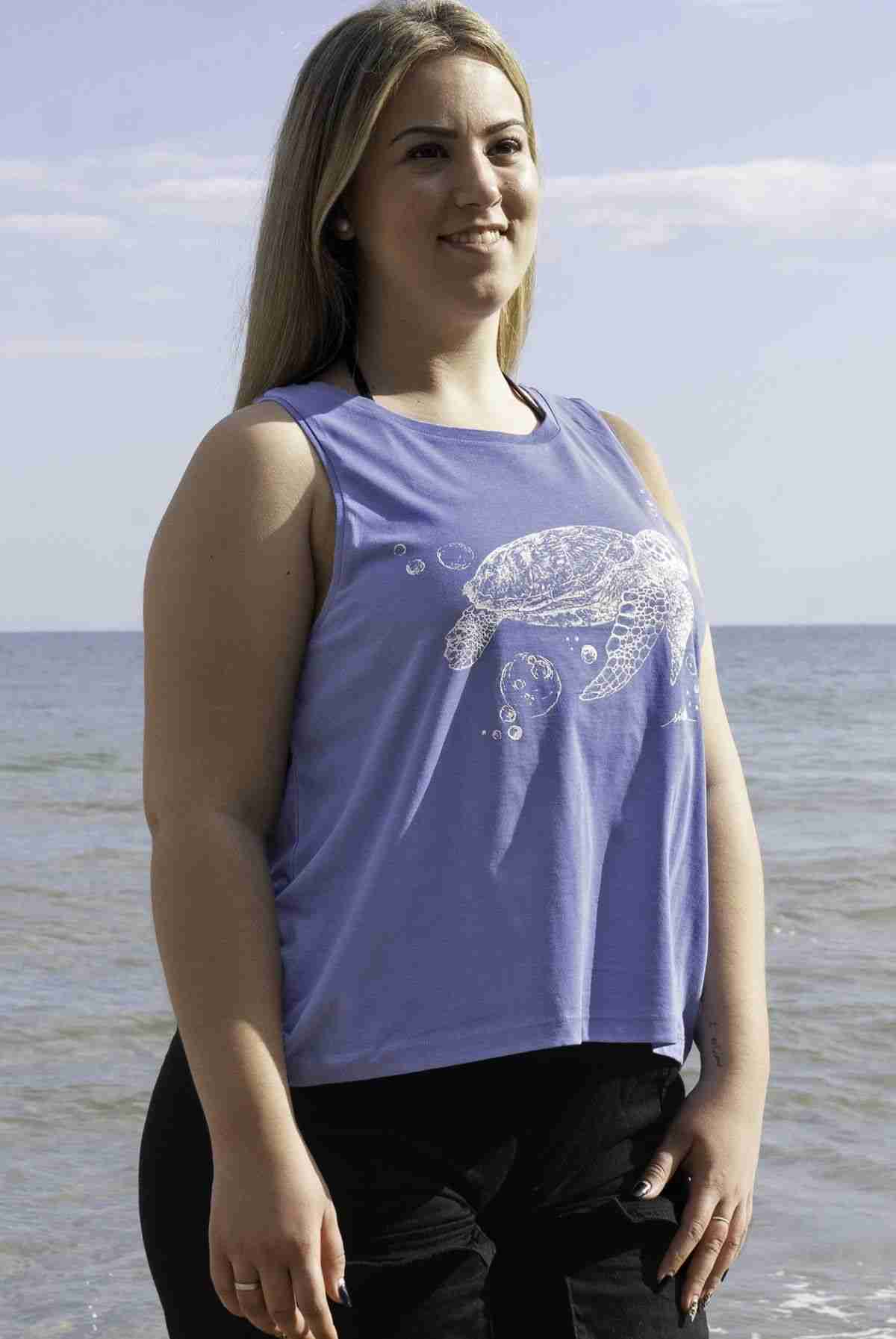 camiseta mujer tortuga tirantes azul-algodon organico-sostenible-sirem wild